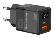 POWERTECH φορτιστής τοίχου PT-1499 με οθόνη USB/USB-C 35W GaN μαύρος