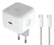 POWERTECH φορτιστής τοίχου PT-1581 με καλώδιο USB-C 40 έως 60W GaN AVS λευκός
