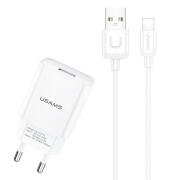 USAMS φορτιστής τοίχου T21OCLN01 με καλώδιο Lightning USB 2.1A λευκός