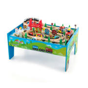 Costway Παιδικό Ξύλινο Τραπέζι Διπλής Όψης με Σιδηρόδρομο 80 τμχ 82.5 x 60 x 40 cm Costway TM10052