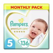 Pampers Πάνες με Αυτοκόλλητο Premium Care Monthly Pack No. 5 11-16kg 136τμχ
