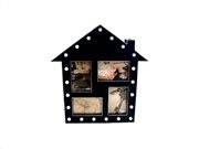 Φωτιζόμενη Πλαστική Κορνίζα 4 Φωτογραφιών σε σχήμα Σπιτιού, με 21 Λαμπιόνια, σε Μαύρο χρώμα, KH00092