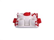 Σετ Τσαγιέρα Καφετιέρα Σερβιρίσματος με 4 φλυτζάνια κούπες σε Λευκό και Κόκκινο χρώμα, EKO FP44438