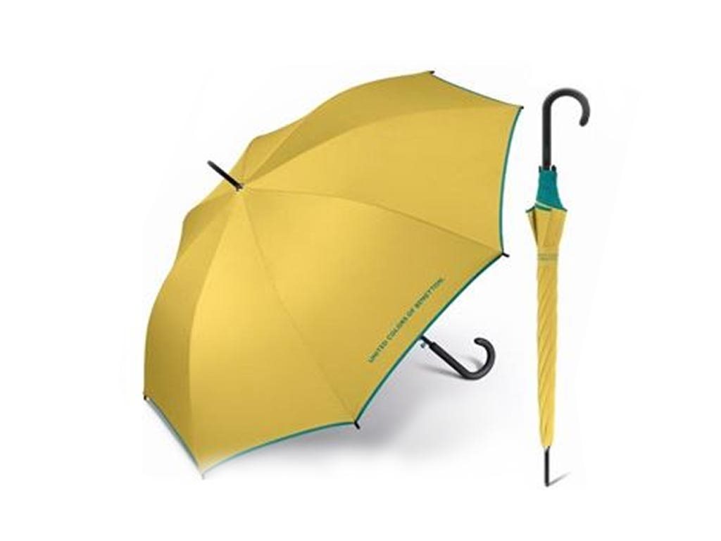 Benetton Ομπρέλα βροχής μπαστούνι με αυτόματο μηχανισμό,14667 Κίτρινο-Πράσινο