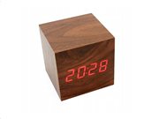 Aria Trade Ξύλινο Ρολόι Ξυπνητήρι σε σχήμα Κύβου με LED Οθόνη και με Usb υποδοχή, 6.5x6.5x6.5 cm