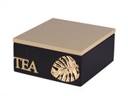 Ξύλινο Κουτί Αποθήκευσης για φακελάκια τσαγιού με 4 θέσεις σε Μαύρο χρώμα, 15x15x7 cm, Tea box