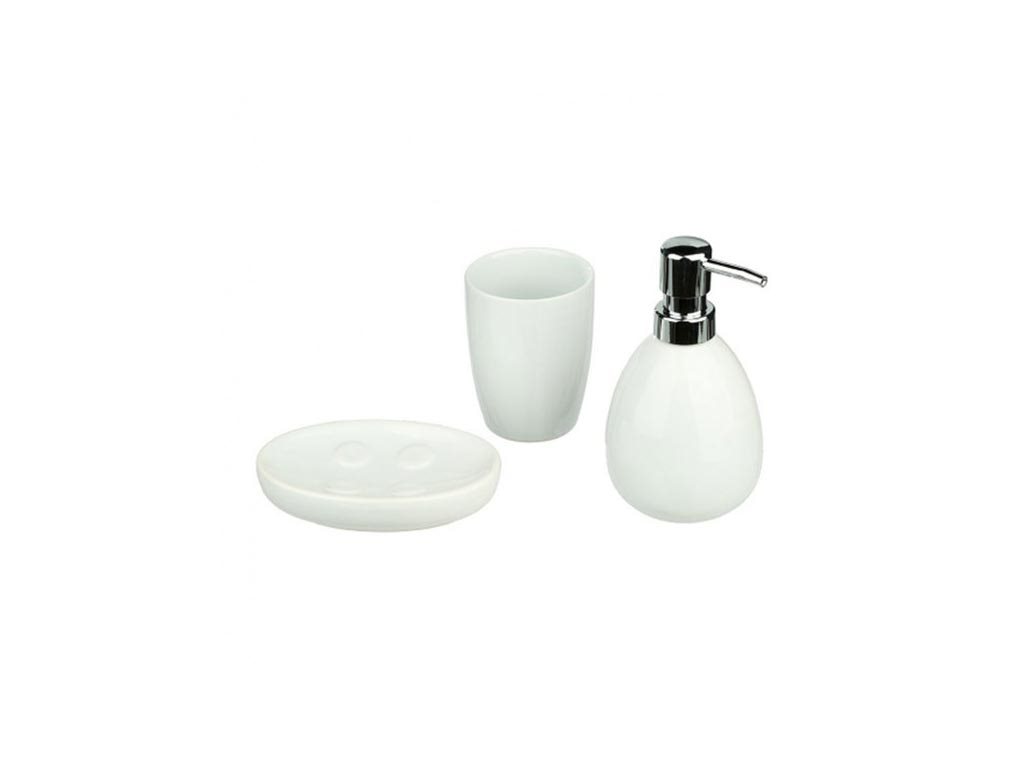 Σετ Κεραμικά Αξεσουάρ Μπάνιου 3 τεμαχίων σε λευκό χρώμα, Bathroom accessories set