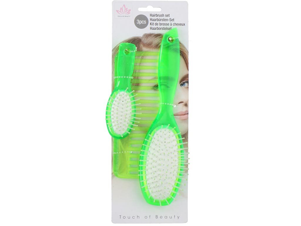 Σετ πλαστικές Βούρτσες Μαλλιών 3 τεμαχίων σε οβάλ σχήμα σε 3 μεγέθη, Hairbrush set Πράσινο