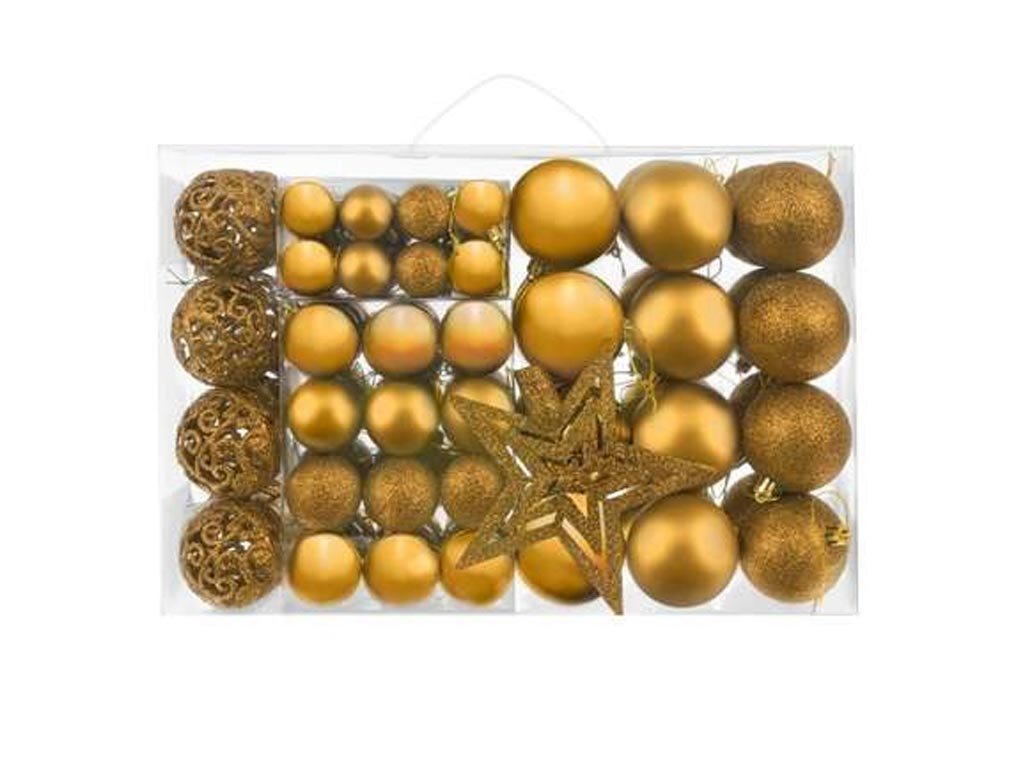 Aria Trade Χριστουγεννιάτικα Πλαστικά Στολίδια 100 τεμ σε 4 μοτίβα σε Χρυσό χρώμα και Αστέρι κορυφής, 12x14 cm