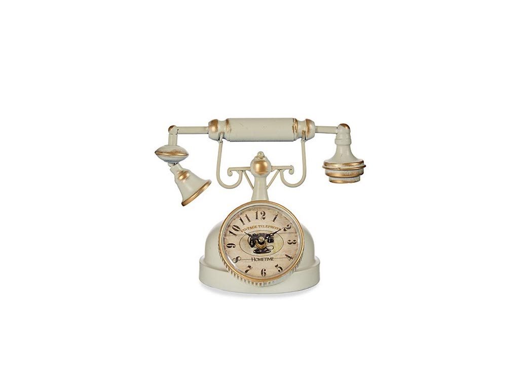 Διακοσμητικό Μεταλλικό Vintage Ρολόι σε σχήμα τηλεφώνου, 29x20x22.5 cm Μπεζ