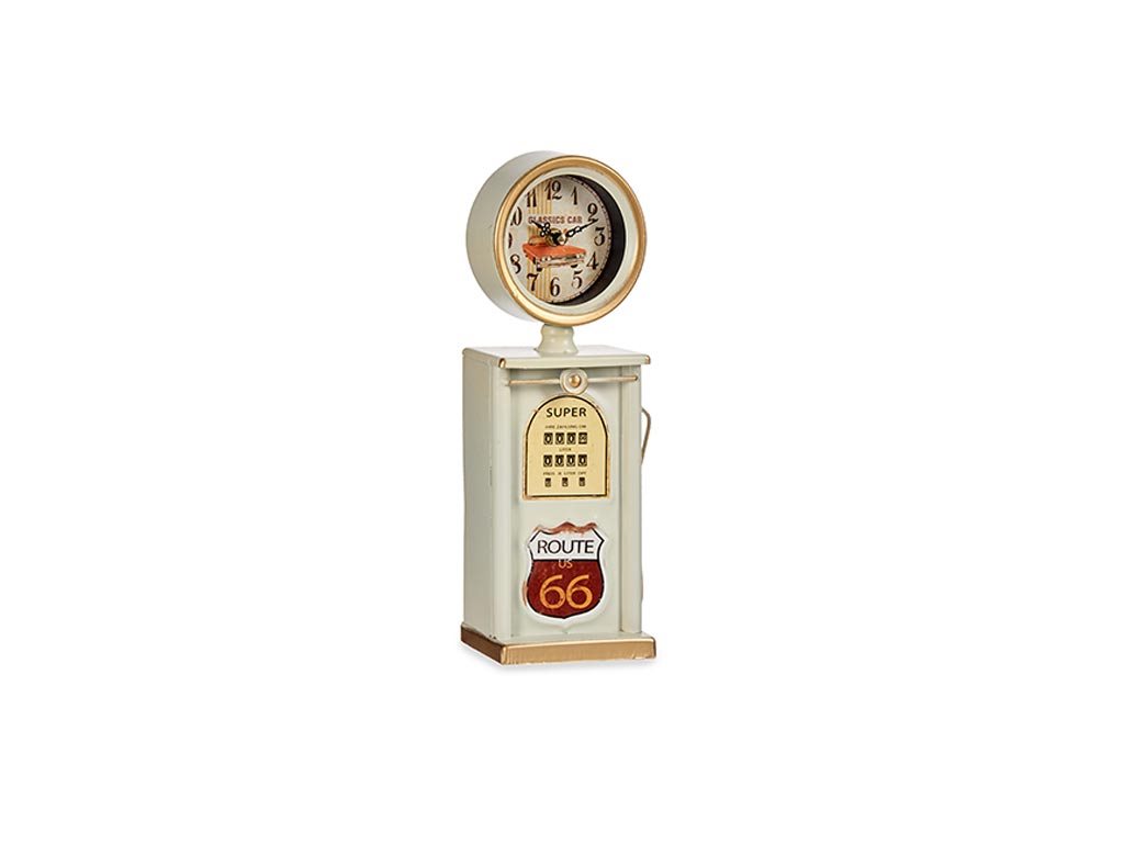 Διακοσμητικό Μεταλλικό Vintage Ρολόι Σε Σχήμα αντλίας βενζίνης, 11.8x8.5x35 cm Μπεζ