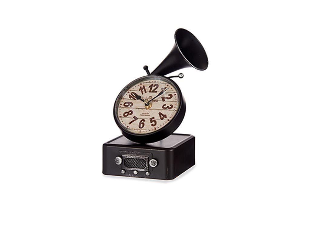 Διακοσμητικό Μεταλλικό Vintage Ρολόι Σε Σχήμα γραμμόφωνου, 15.5x14.5x24 cm Μαύρο
