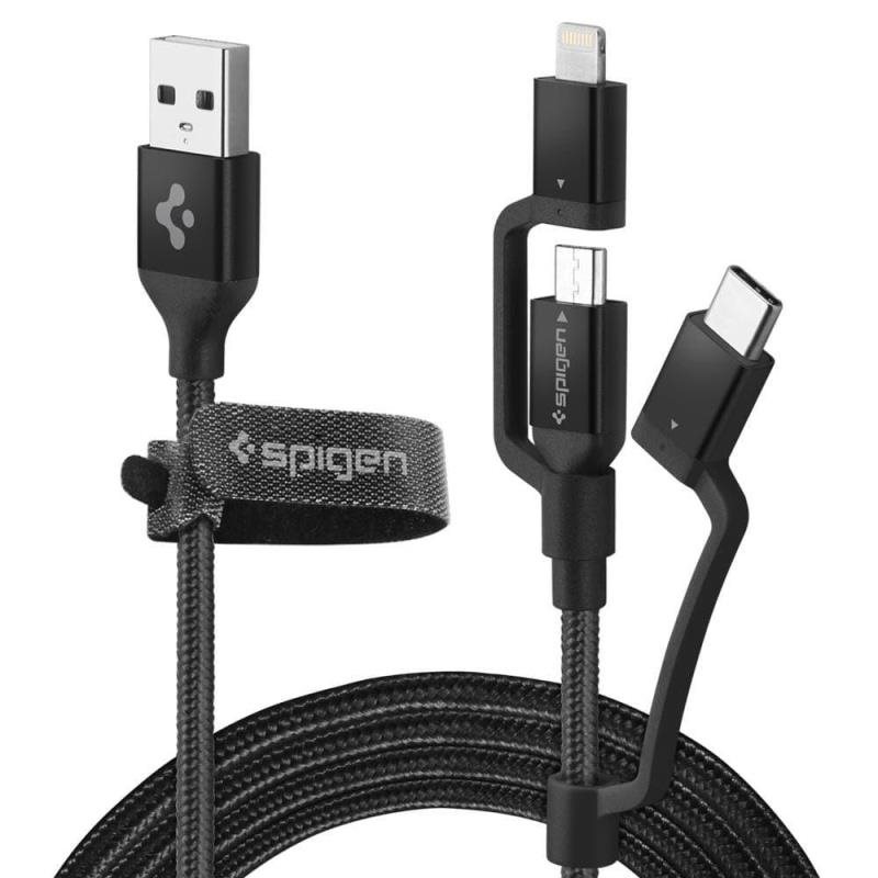 Καλώδιο Σύ USB 3.0 Spigen DuraSyncC10I3 USB A σε Micro USB, MFI Lightning, USB-C 3in1 Braided 1.5m Μαύρο