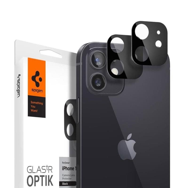 Tempered Glass Full Face Spigen Glas.tR Optik για Τζαμάκι Κάμερας Apple iPhone 12 Μαύρο (2 τεμ.)