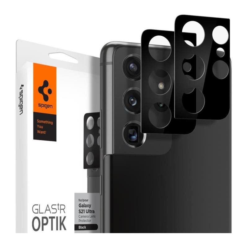 Tempered Glass F.Face Spigen Glas.tR Optik για Τζ.Κάμερας Samsung G998B S21 Ultra 5G Μαύρο (2 τεμ.)
