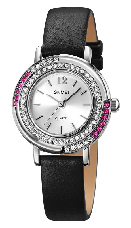 SKMEI γυναικείο ρολόι 1855SIBK με δερμάτινο λουρί 28mm 3 ATM ασημί