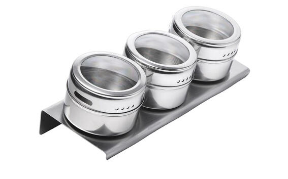 Luigi Ferrero Σετ μαγνητικά βάζα μπαχαρικών inox 3 τεμ με βάση, FR-1303SS