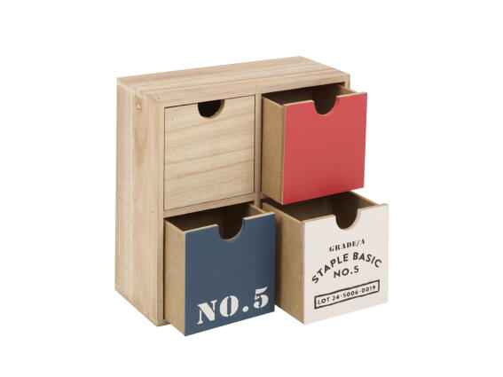 Ξύλινη MDF Vintage Σύνθεση με 4 συρτάρια 25x10x25cm με αποθηκευτικούς χώρους σε Παλ χρώματα