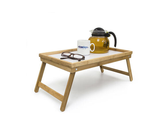 Bamboo Πτυσσόμενο Τραπεζάκι για πρωινό στο κρεβάτι από ξύλο Μπαμπού 22x50x30cm με λευκό δίσκο, 39856