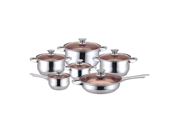 Muhler Σετ Μαγειρικά Σκεύη 12 τεμ. από Ανοξείδωτο ατσάλι με Γυάλινα καπάκια, MR-1242