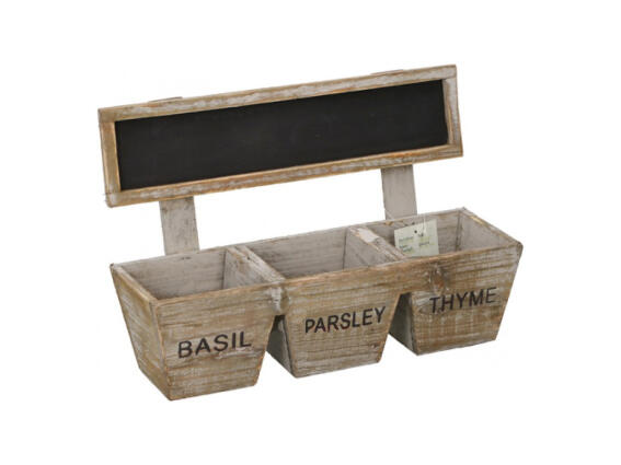 Σετ Ξύλινο Σταντ Κήπου 3 Γλάστρες 34x11x23cm για Φύτεμα και επιγραφές σε φυσικό χρώμα, 06557