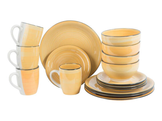 Trento Σετ 4 Σερβίτσια Δείπνου 16 τεμ. με Πιάτα, Μπολ και Κούπες σε Κίτρινο χρώμα, 00346