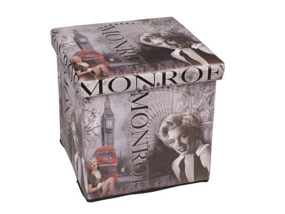 Σκαμπό Πτυσσόμενο με Αποθηκευτικό Χώρο με Θέμα Ottoman Marilyn Monroe, 38x38x38cm, Cb 00829