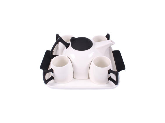 Σετ Τσαγιέρα Καφετιέρα Σερβιρίσματος με 4 φλυτζάνια κούπες σε Λευκό και Μαύρο χρώμα, EKO FP44438