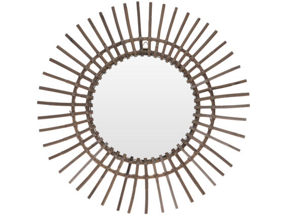 Στρογγυλός Ξύλινος Καθρέφτης, ιδανικός για εσωτερική διακόσμηση, διαμέτρου 63cm,  J11500200 Ακτίνες