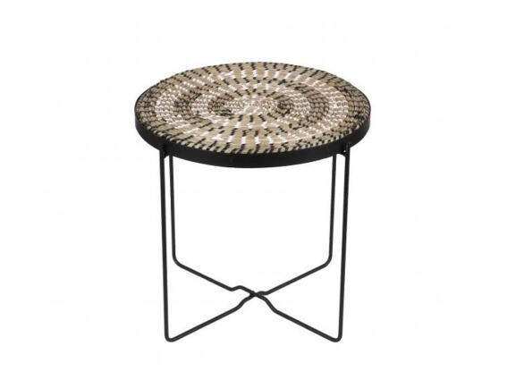 Τραπεζάκι Σαλονιού Μπαλκονιού Bohemian Style με επιφάνεια από άχυρο και μεταλλικό σκελετό, 43cm