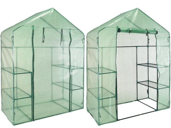 Διάφανο Θερμοκήπιο Walk-in με Παράθυρα με μεταλλικό σκελετό πλαϊνά ράφια, 143x73x195cm