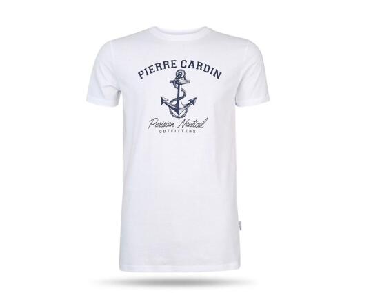 Pierre Cardin Ανδρικό μπλουζάκι Τ-shirt με τύπωμα και κοντό μανίκι σε λευκό χρώμα Medium