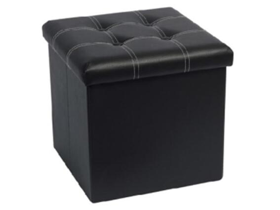 Homa Σκαμπό Πτυσσόμενο 38x38x38 cm με αποθηκευτικό χώρο από συνθετικό δέρμα, σε χρώμα μαύρο, 1000833