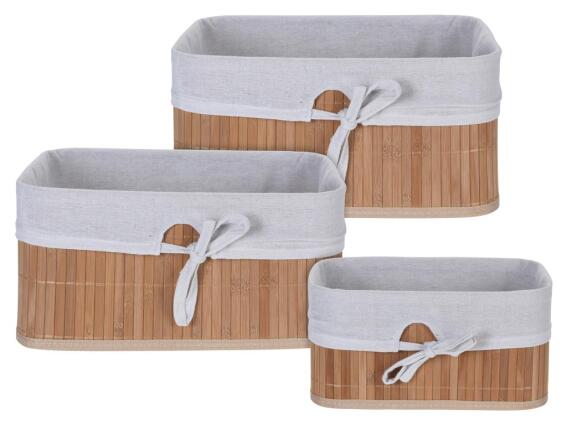 Bamboo Σετ διακοσμητικά καλάθια αποθήκευσης 3 τεμαχίων με λινό πανί, σε 3 μεγέθη, MA1000020