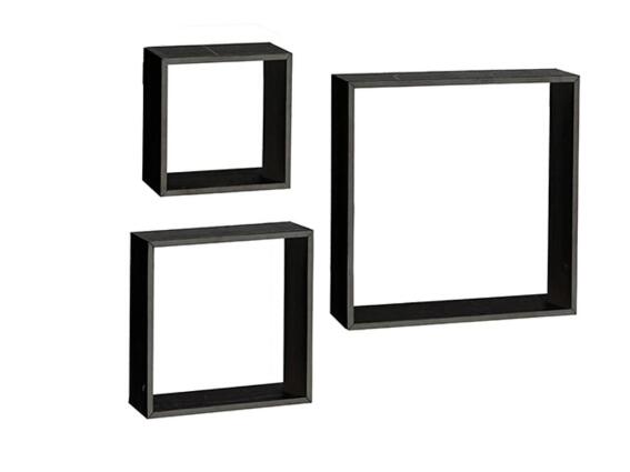 Σετ Τετράγωνα Ξύλινα Ράφια 3 τεμαχίων, σε μαύρο χρώμα και 3 μεγέθη, 35.5x9x35.5 cm