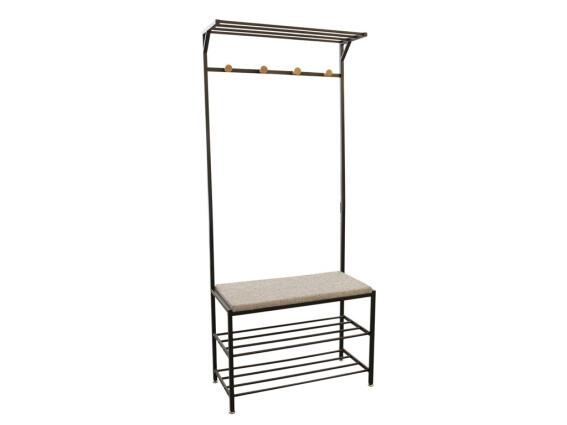 Aria Trade Έπιπλο Εισόδου με Κάθισμα, Κρεμάστρες και 2 Ράφια αποθήκευσης σε Μαύρο χρώμα, 76x35x177.5 cm