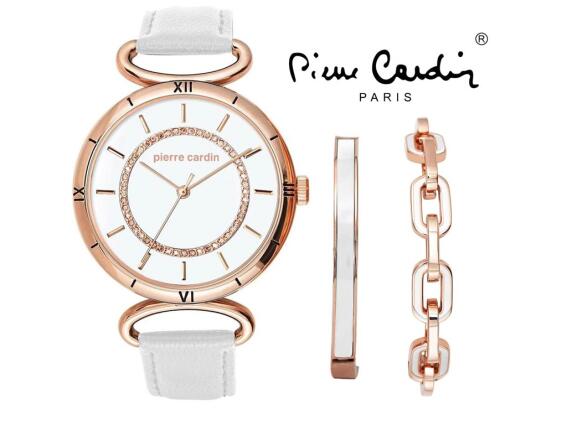 Pierre Cardin Σετ Κοσμημάτων με Γυναικείο Ρολόι Χειρός και βραχιόλια σε λευκό με Rose Gold χρώμα