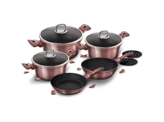 Berlinger Haus Σετ Μαγειρικά Σκεύη, 10 τεμ, με Τριπλή Μαρμάρινη Επίστρωση, BH-6043 I-Rose Edition