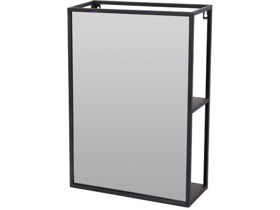 Επιτοίχιος Μεταλλικός Καθρέπτης Τοίχου με 2 ράφια σε μαύρο χρώμα, 35x12x50 cm