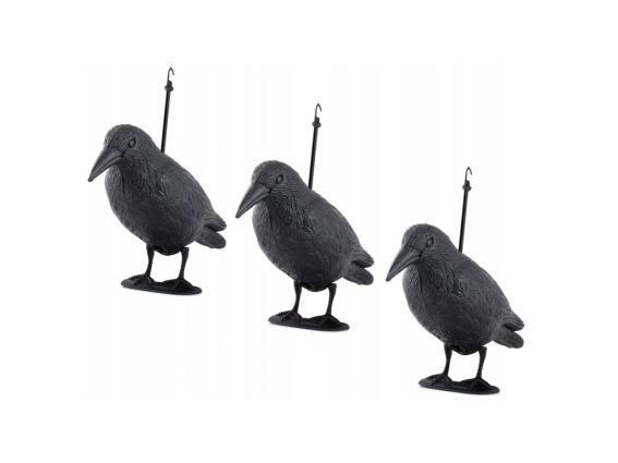 Σετ Απωθητικά πτηνών ομοίωμα κοράκι 3 τεμαχίων με άγκιστρα σε γκρι χρώμα, 40x20x13 cm