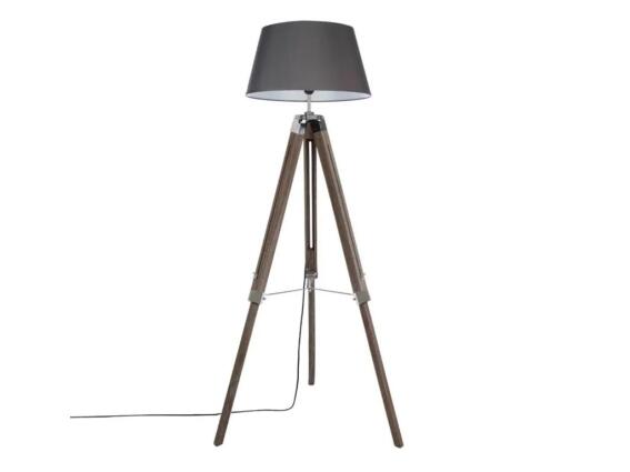 Φωτιστικό Δαπέδου με Τρίποδη Ξύλινη βάση και γκρι Αμπαζούρ Καπέλο, 145 cm
