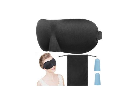 Σετ ταξιδίου με Μάσκα ύπνου με ενίσχυση και ωτοασπίδες, σε μαύρο χρώμα και θήκη αποθήκευσης