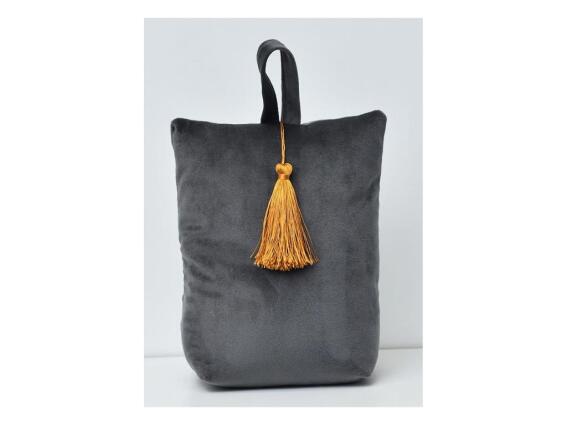 Aria Trade Στοπ Πόρτας σε σχήμα τσάντας με βελούδινο ύφασμα σε σκούρο γκρι χρώμα, Velvet Door stopper Dark Gray