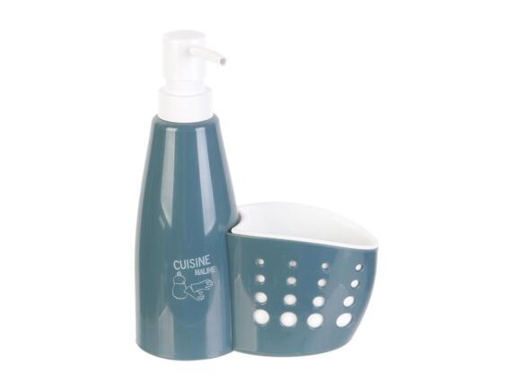Διανεμητής σαπουνιού Dispenser, Δοχείο για υγρό πιάτων με αντλία και θήκη για σφουγγάρι, 350ml  Γκρι