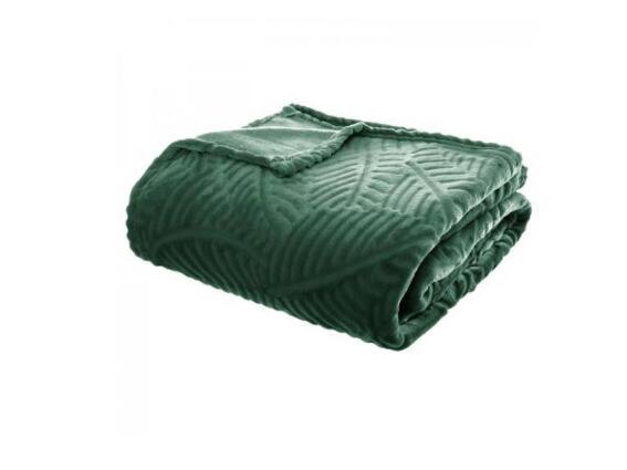 Υπερδιπλη Κουβέρτα ριχτάρι καναπέ Fleece μαλακή με μοτίβο φύλλα σε πράσινο χρώμα, 220x240 cm