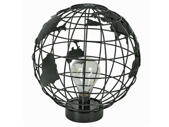 Διακοσμητικό Επιτραπέζιο Φωτιστικό LED σε σχήμα υδρόγειος σφαίρα σε μαύρο χρώμα, 25x27 cm