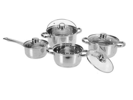 Σετ κατσαρόλες 8 τεμαχίων από ανοξείδωτο ατσάλι με γυάλινα καπάκια