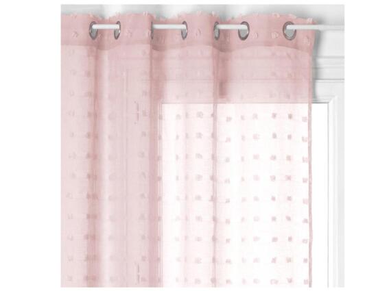 Κουρτίνα έτοιμη με τρουκς σε ροζ χρώμα ημιδιάφανη, με ανάγλυφο σχέδιο pom pom, 140x240 cm