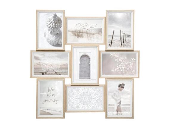 Ξύλινη Πολυκορνίζα Τοίχου για 9 φωτογραφίες σε ασύμμετρο σχήμα, 45x3x45 cm Λευκό