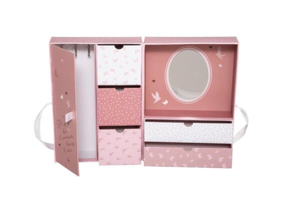 Βιβλίο μπιζουτιέρα κουτιά αποθήκευσης με 6 θήκες και καθρέφτη, σε ροζ χρώμα,  20x12x28cm